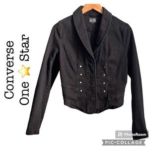 Converse One ⭐️ Star Washed Black Cropped Snap Front jean Jacket Size S